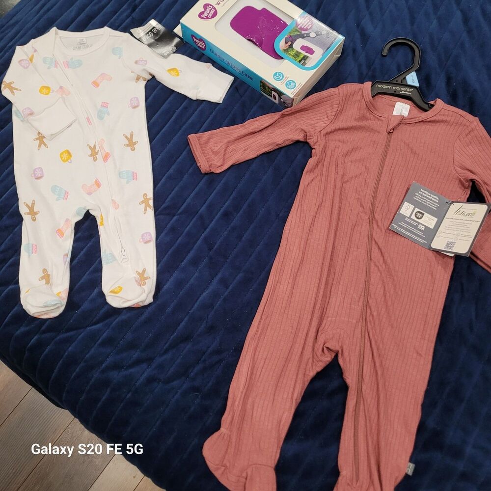 Baby Girl 3 Piece Set 2 Sleepers Mauve/Xmas NB And Travel Wipe Container Box B26
